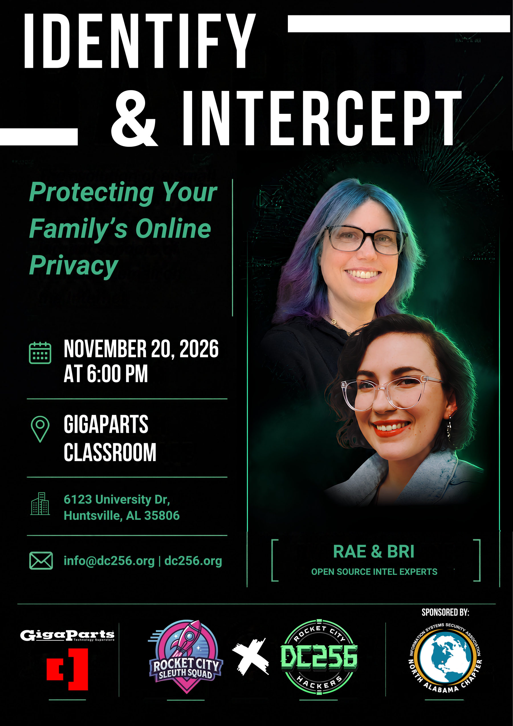 Flyer: Rae Baker & Bri Benson — Identify & Intercept: Protecting Your Family's Online Privacy